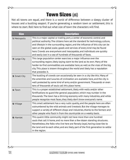 Random Tables: Cities and Towns by Dr. Timm Woods