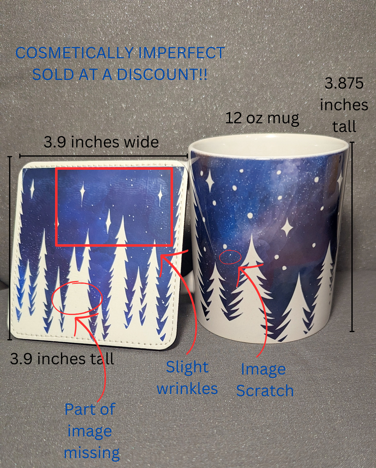 *Cosmetically Imperfect* Starry Night Mug & Coaster-Clearance Set