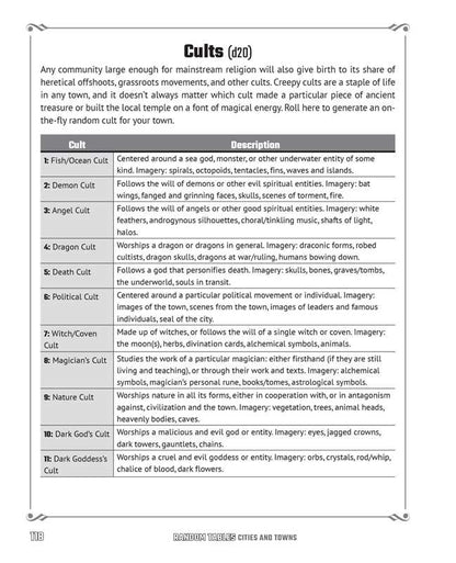 Random Tables: Cities and Towns by Dr. Timm Woods