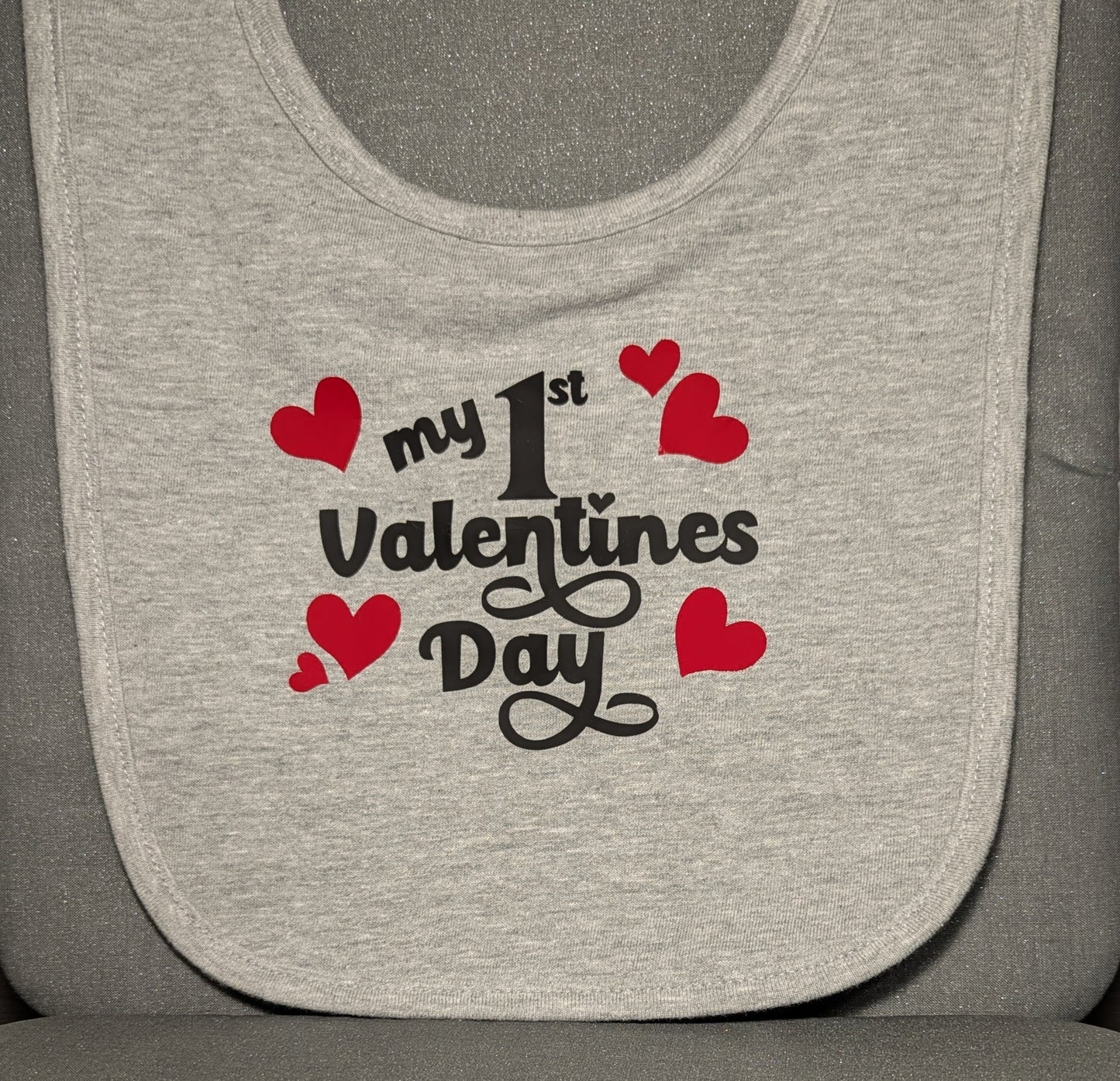 Baby Bib-“My First Valentines Day”-Grey
